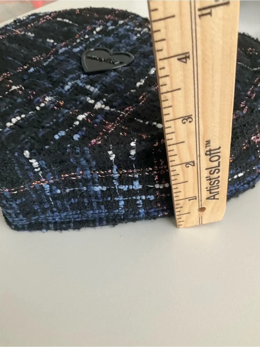 Betsey Johnson Black Tweed Heart Crossbody with Blue & Pink Accents - Picture 10 of 11